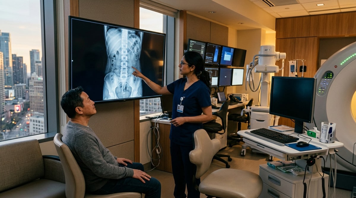Radiologue moderne consultant une image numérique