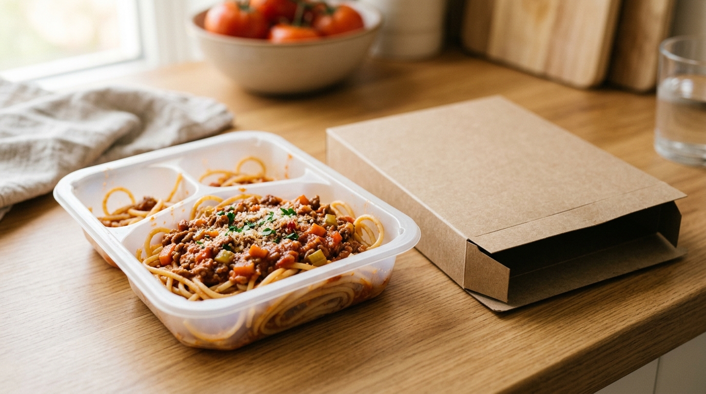 Assiette de pâtes pour bébé avec étui carton vide