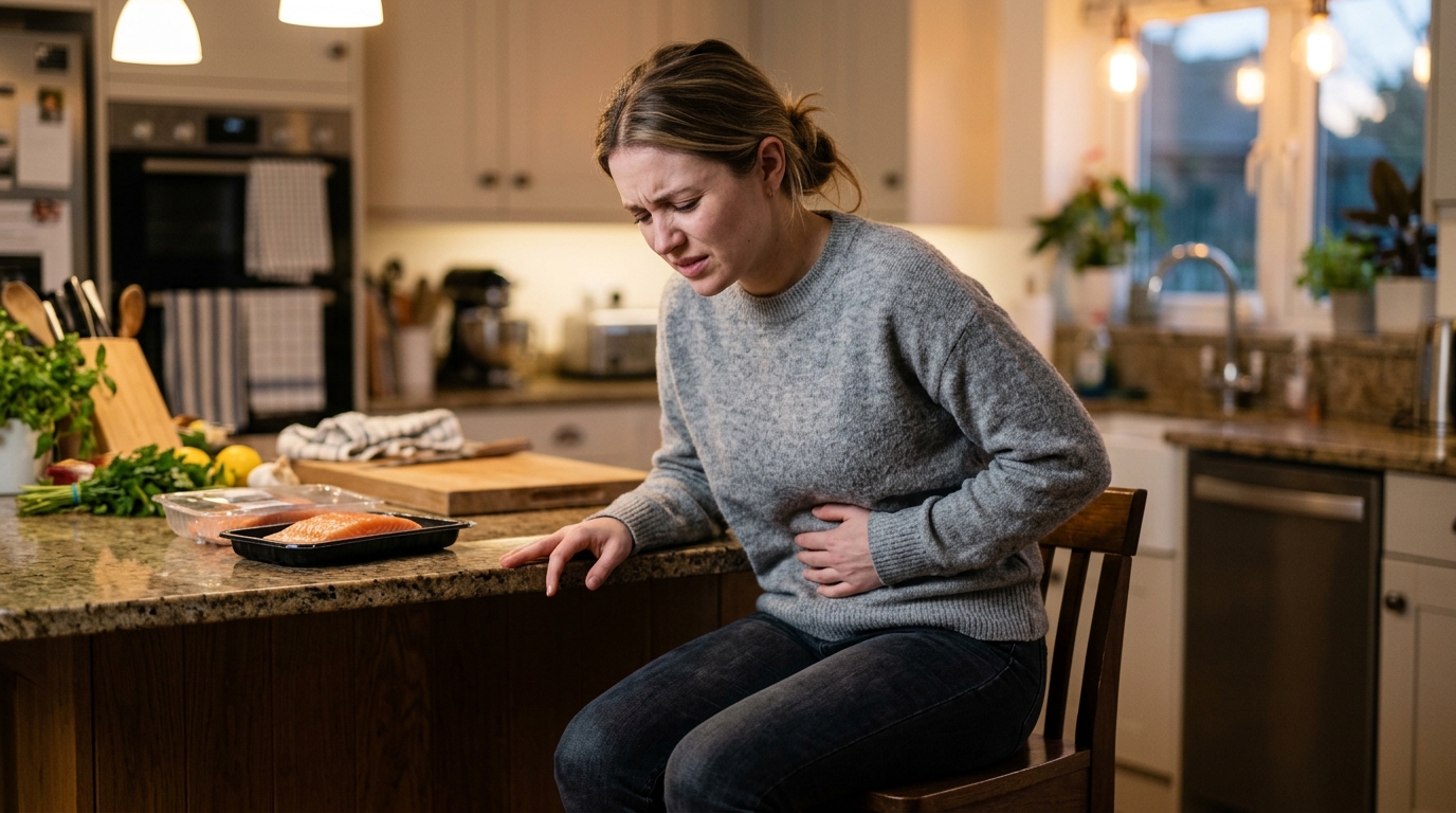 Personne ressentant des maux de ventre après intoxication alimentaire