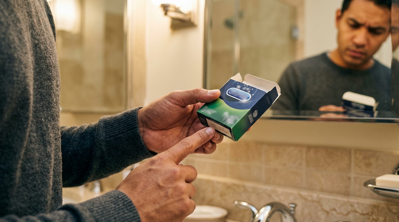 Main vérifiant le numéro de lot sur une boîte