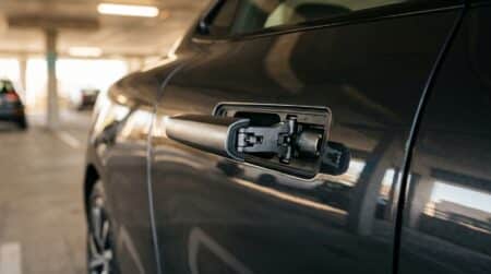 Poignée de porte rétractable sur carrosserie de voiture électrique