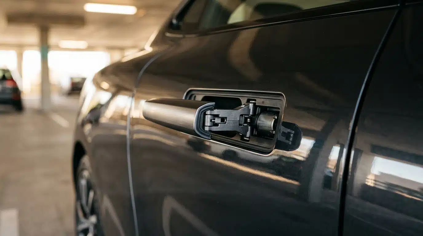 Poignée de porte rétractable sur carrosserie de voiture électrique