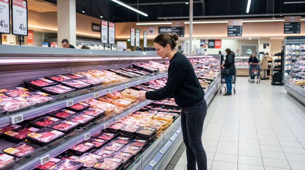 Rayon boucherie moderne avec barquettes sous plastique