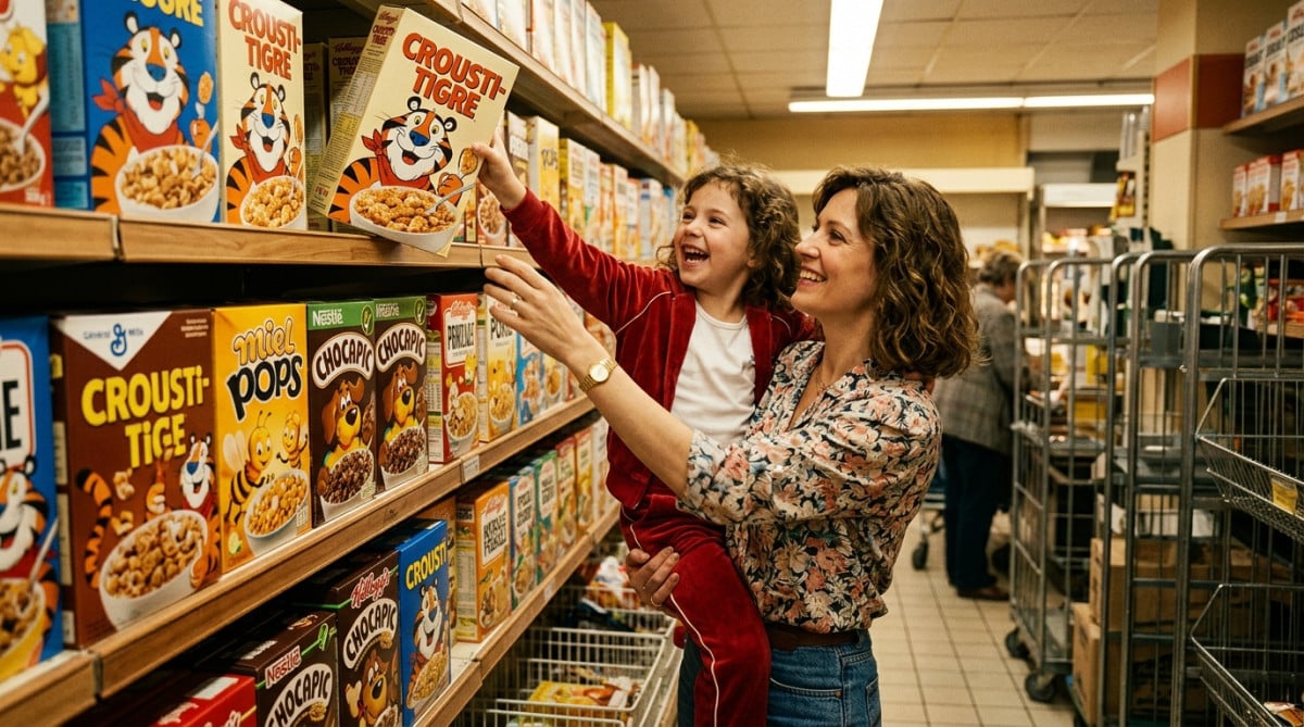 Rayon céréales de supermarché français dans les années 1980