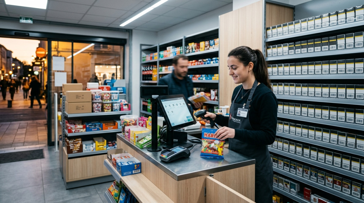 Rayon de bonbons préemballés dans un tabac moderne