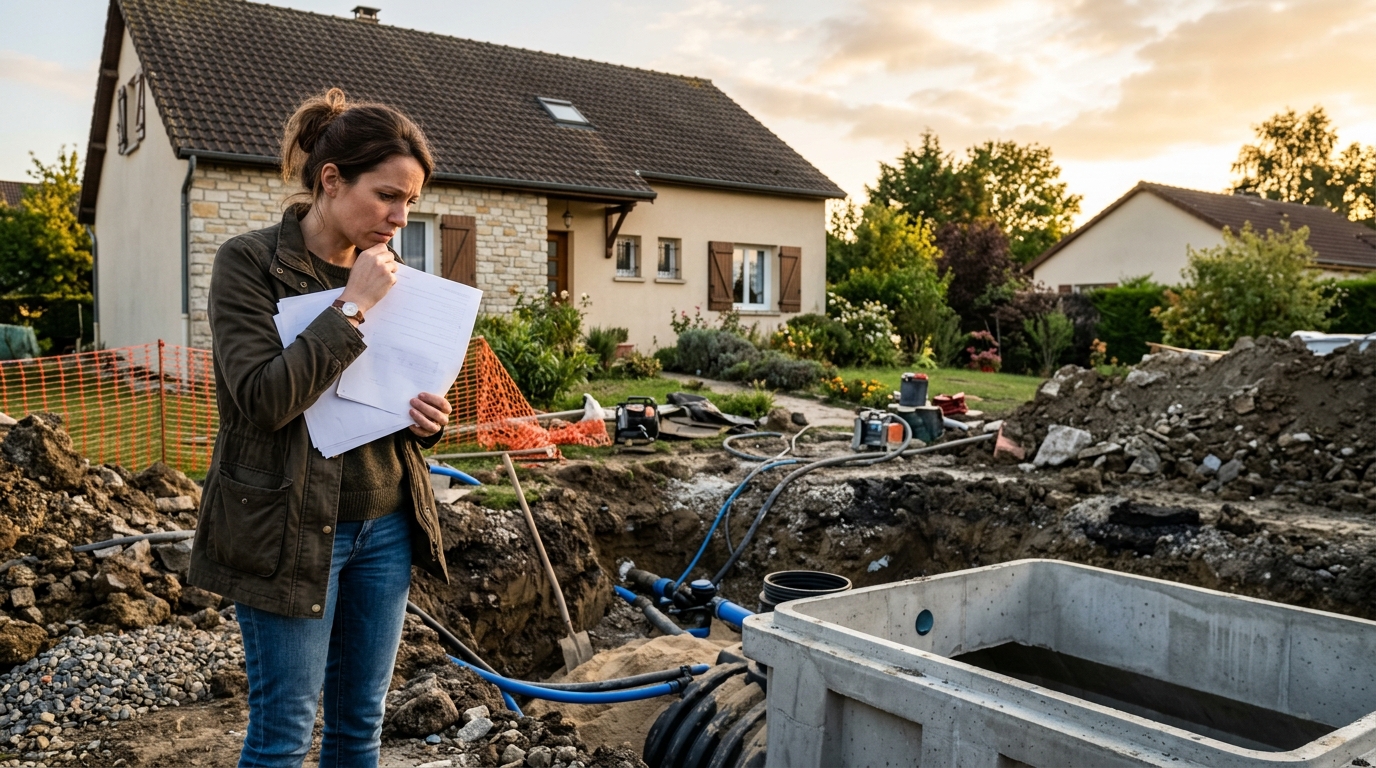 Femme vérifiant les papiers d'une cuve enterrée non déclarée