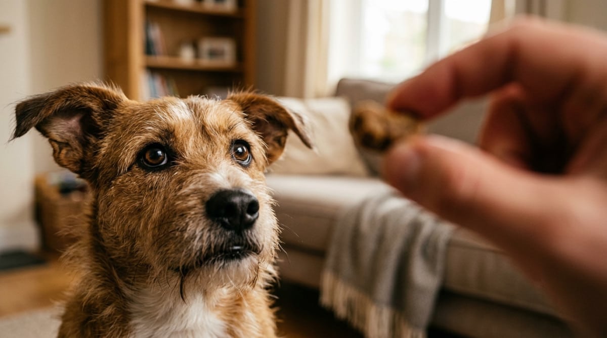 Regard attendrissant d'un chien aux yeux suppliants