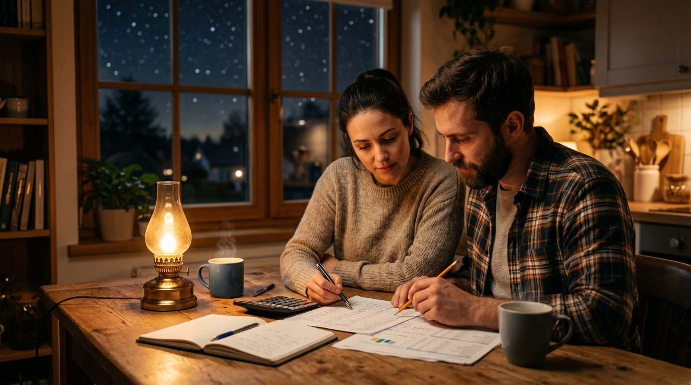 Couple préparant son budget de rentrée en septembre