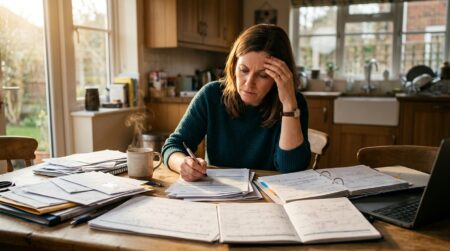 Femme débordée par l'organisation de la rentrée à la maison