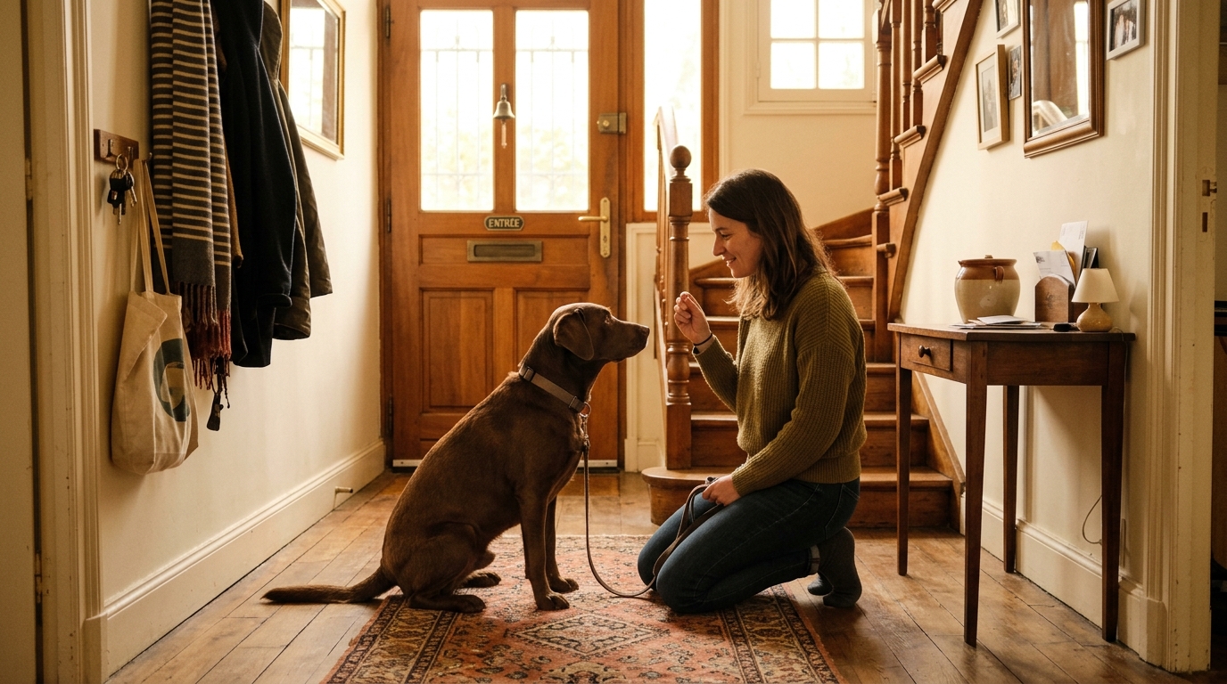 Femme entraînant son chien à la méthode des départs progressifs
