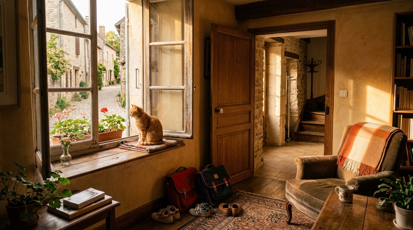 Chat seul près d'une fenêtre dans un salon vide