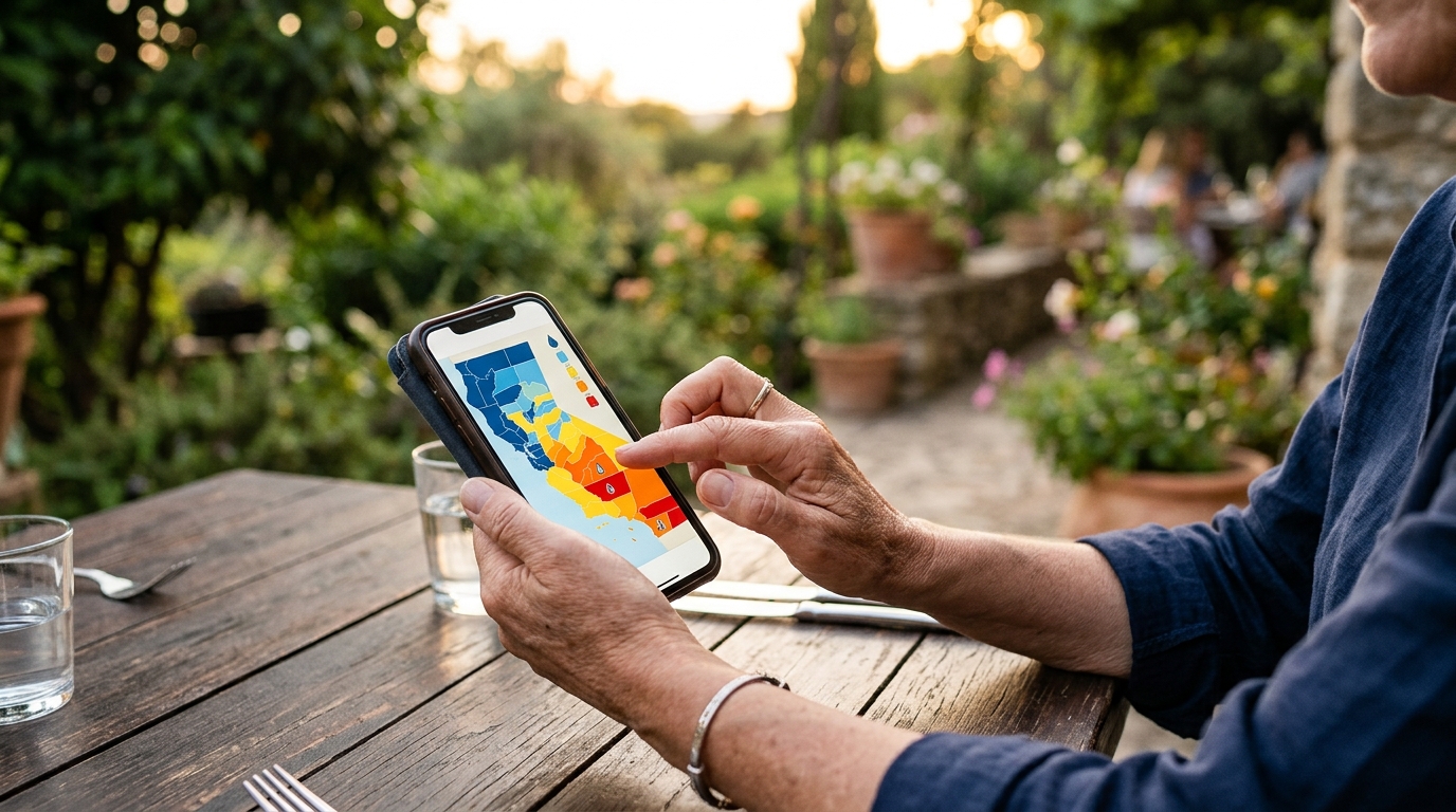 Smartphone affichant une carte de restriction d'eau