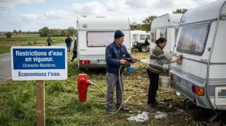 Restrictions d'eau en Charente-Maritime : des gens du voyage lavent leurs caravanes au point incendie