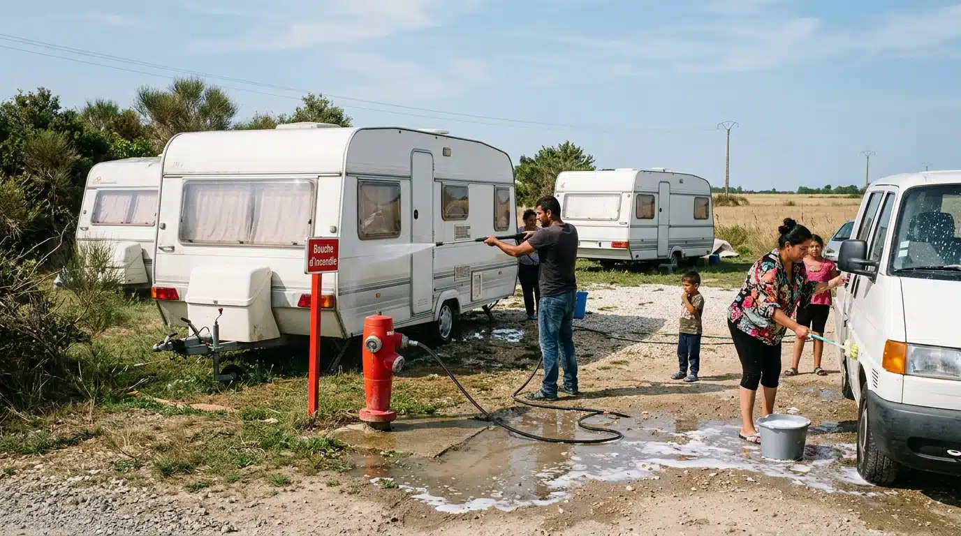 Restrictions d'eau en Charente-Maritime : des gens du voyage lavent leurs caravanes au point incendie