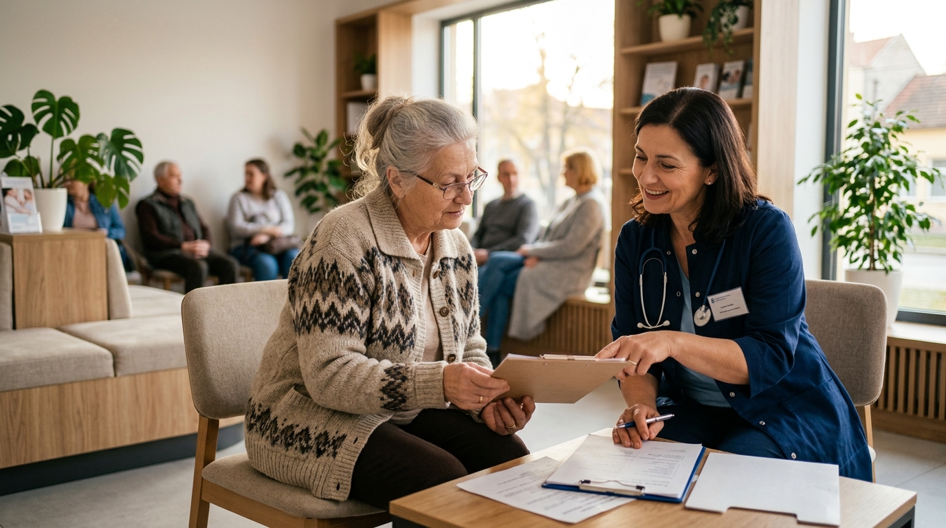 Retraité français consultant un médecin local grâce au formulaire S1