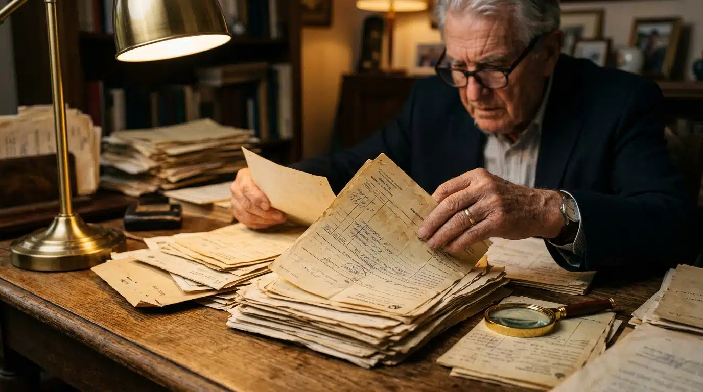 Homme triant ses anciens bulletins de salaire