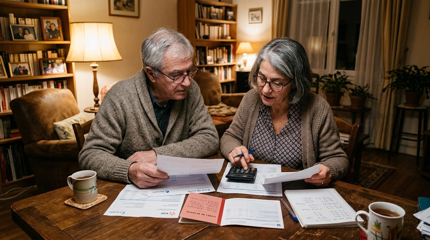 Couple de retraités calcule leur budget mensuel ensemble