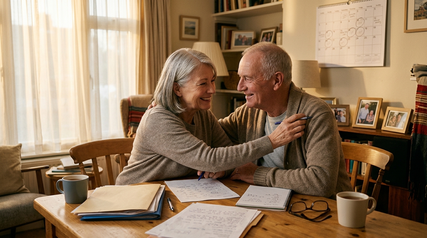 Couple de retraités consultant un calendrier des versements