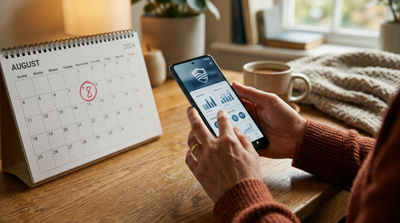 Calendrier d'août avec date de virement retraite encerclée