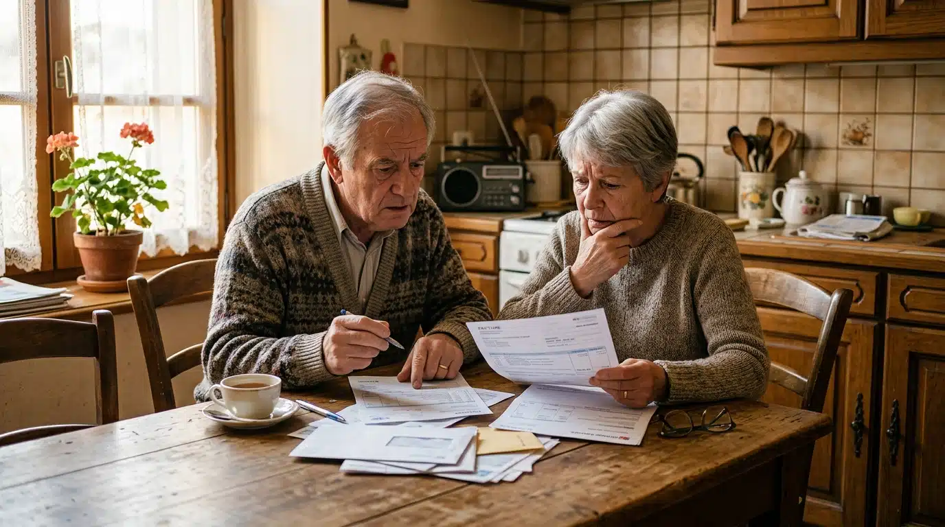 Couple de retraités inquiets devant leurs factures