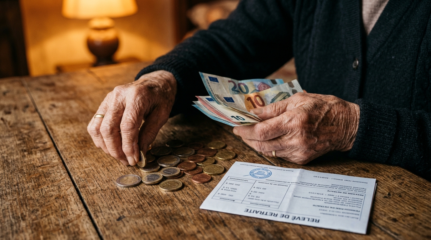 Mains de senior comptant des pièces en euros