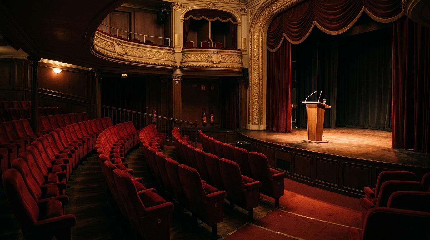 Théâtre parisien vide avant un meeting politique