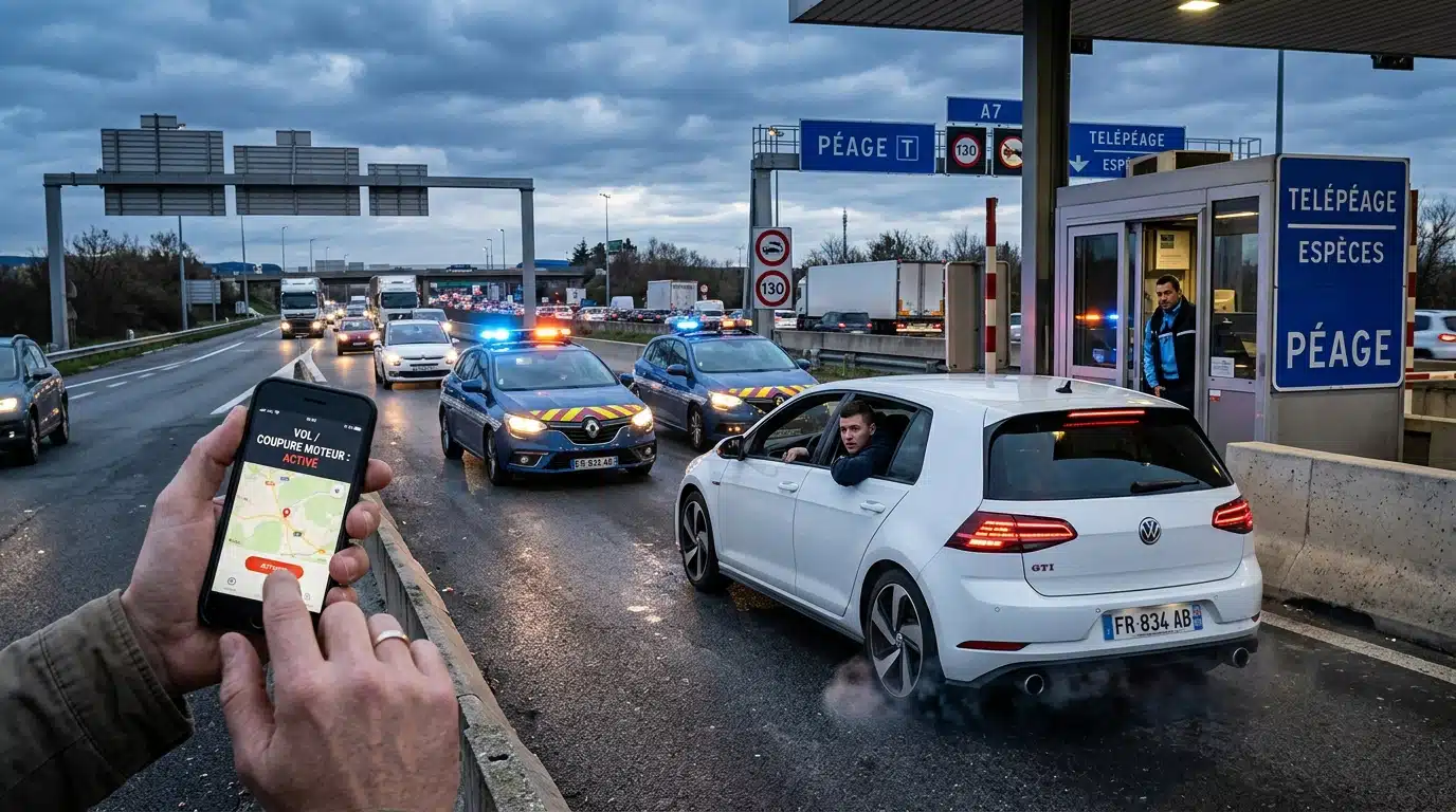 Sa voiture volée fonce vers le péage : il coupe le moteur à distance depuis son téléphone