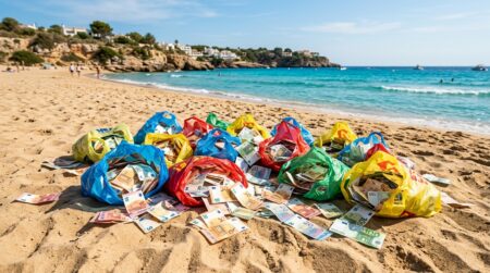 Sacs de billets abandonnés sur une plage en Sicile