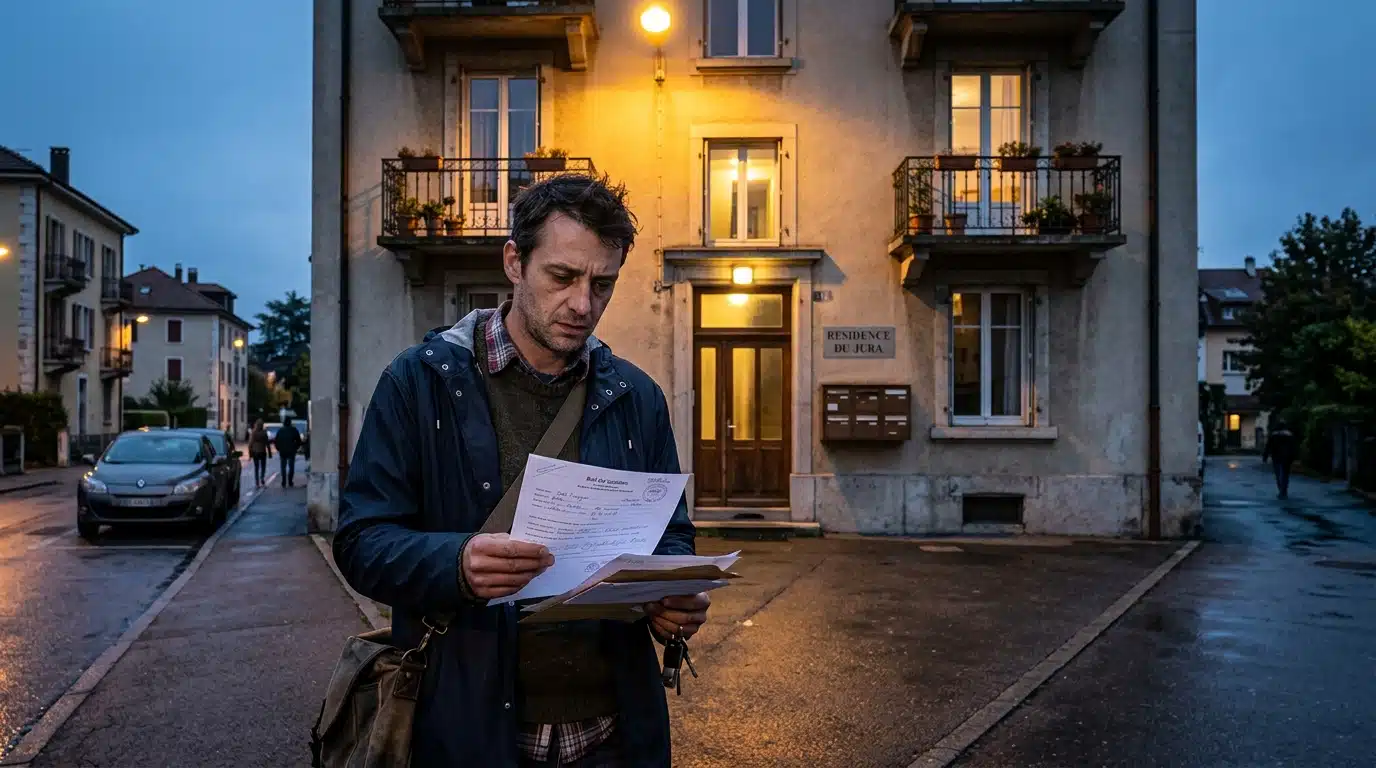 Frontalier inquiet devant son logement en France voisine