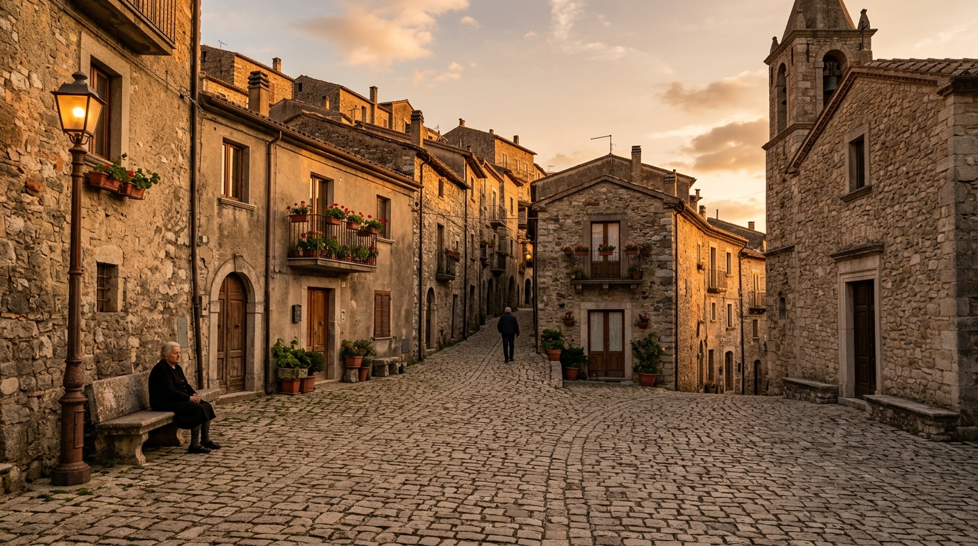 Village italien de Pietracatella au coucher du soleil