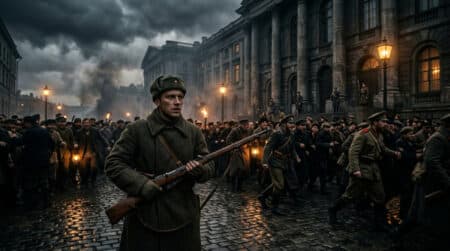Scène dramatique de la Terreur rouge à Petrograd en 1918