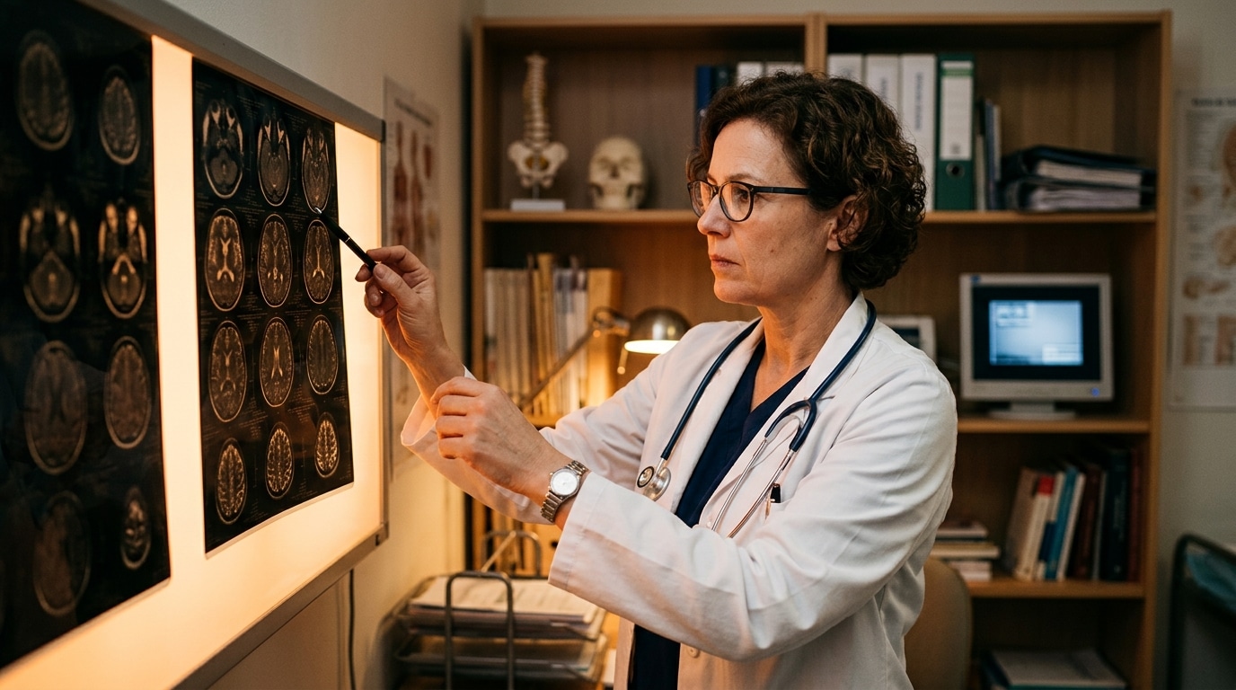 Neurologue examinant des scanners cérébraux
