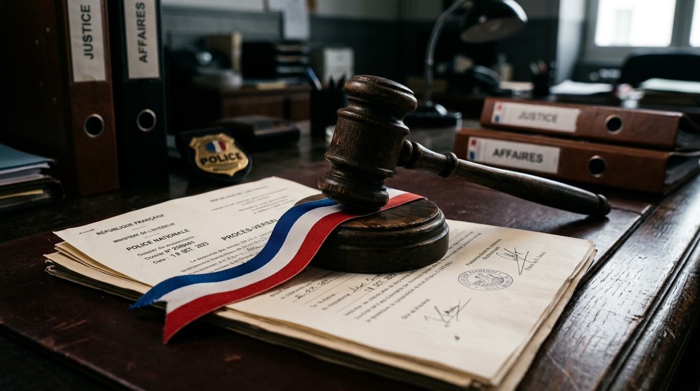Marteau de justice posé sur des documents officiels