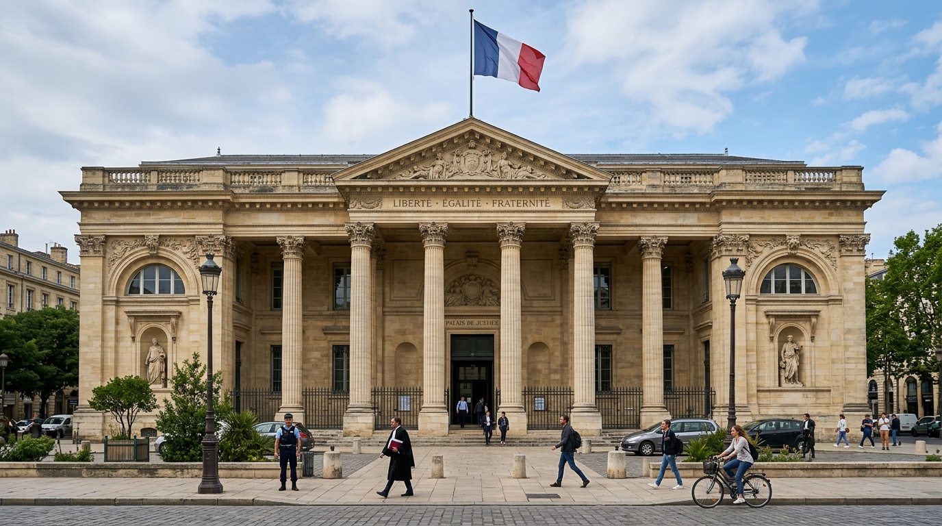 Façade en pierre d'un palais de justice français