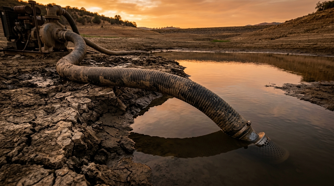 Pompe agricole prélevant l'eau d'un bassin