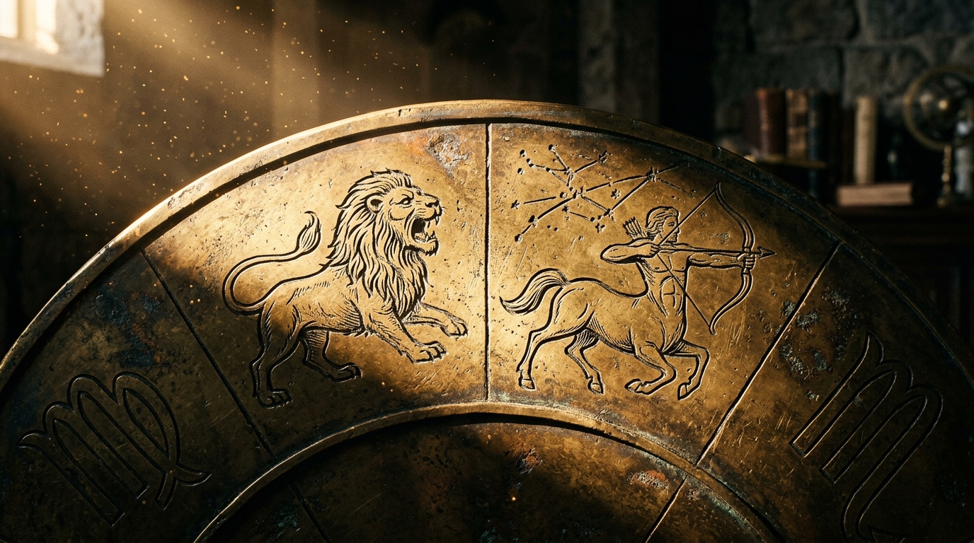 Roue astrologique en laiton avec symboles zodiacaux