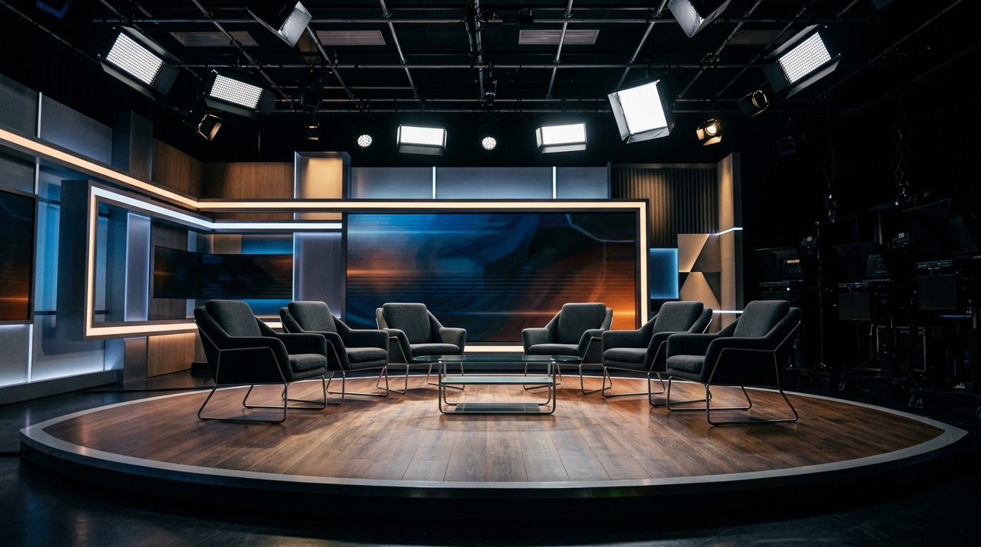 Plateau télévisé vide avec sièges face à face