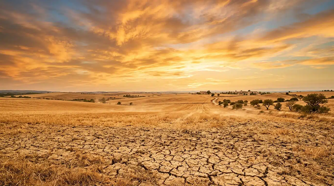Paysage aride sous une chaleur anticyclonique de septembre