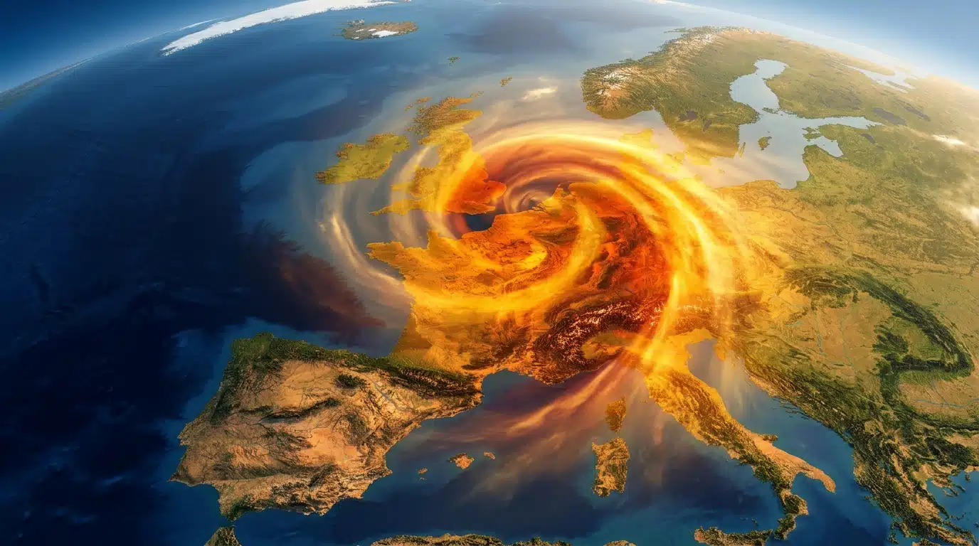 Vue aérienne d'une masse d'air chaud au-dessus de l'Europe