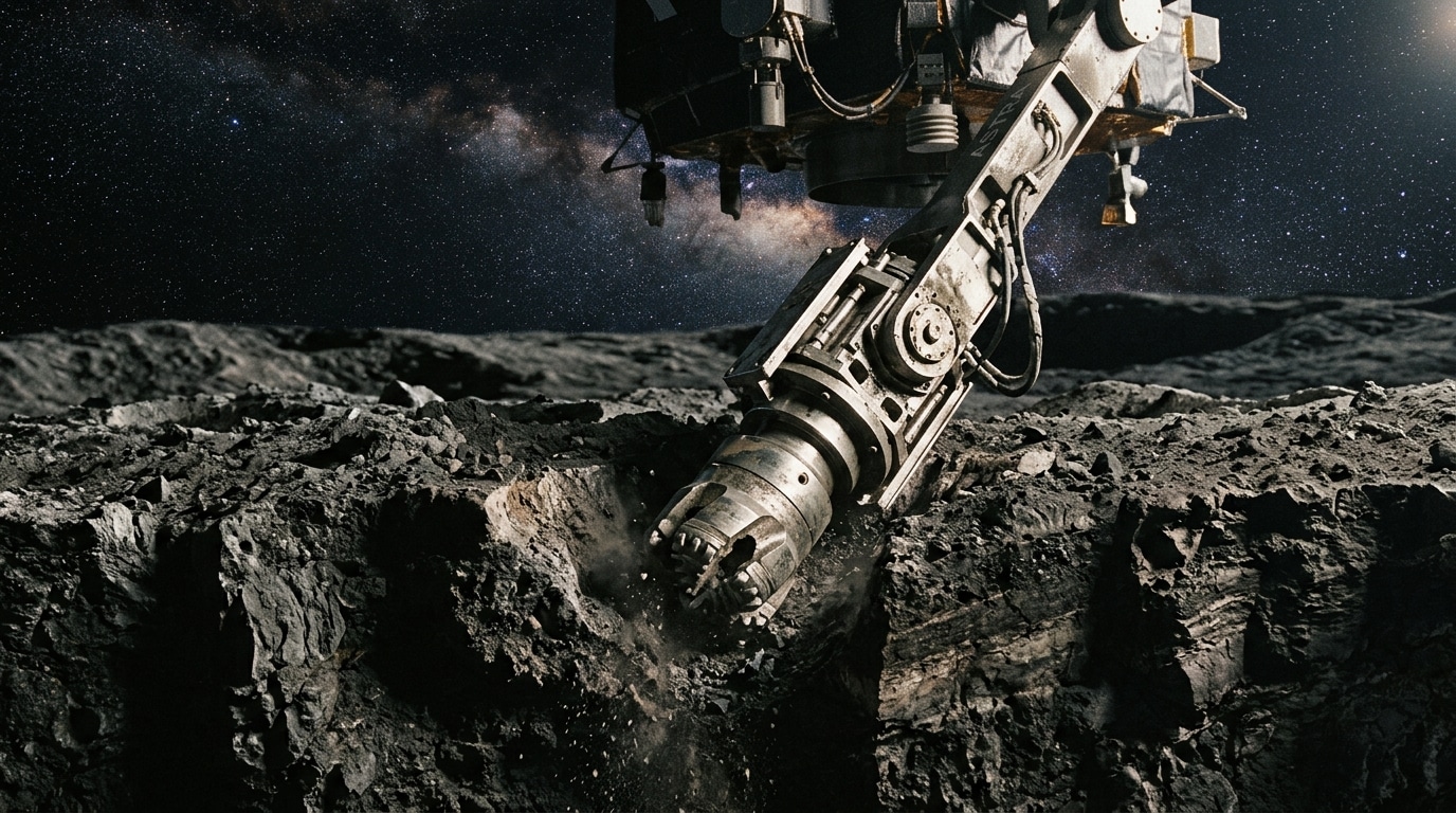 Sonde spatiale s'approchant de la surface rocheuse d'un astéroïde