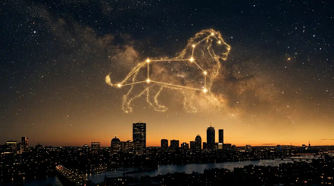 Ciel étoilé doré avec constellation évoquant le zodiaque