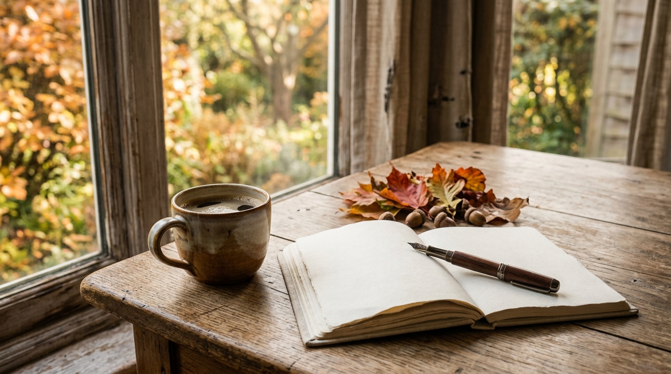 Carnet ouvert et stylo sur table en bois