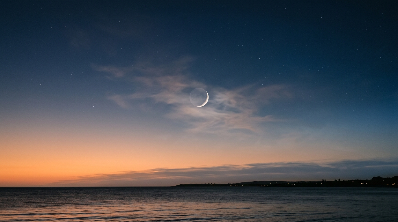Ciel nocturne avec lune voilée de nuages orangés