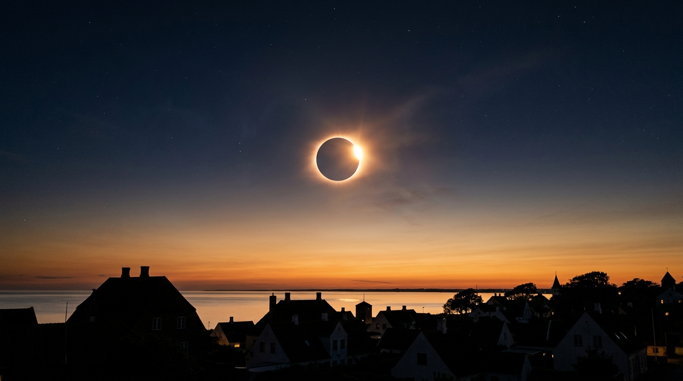 Éclipse solaire dans un ciel crépusculaire orangé