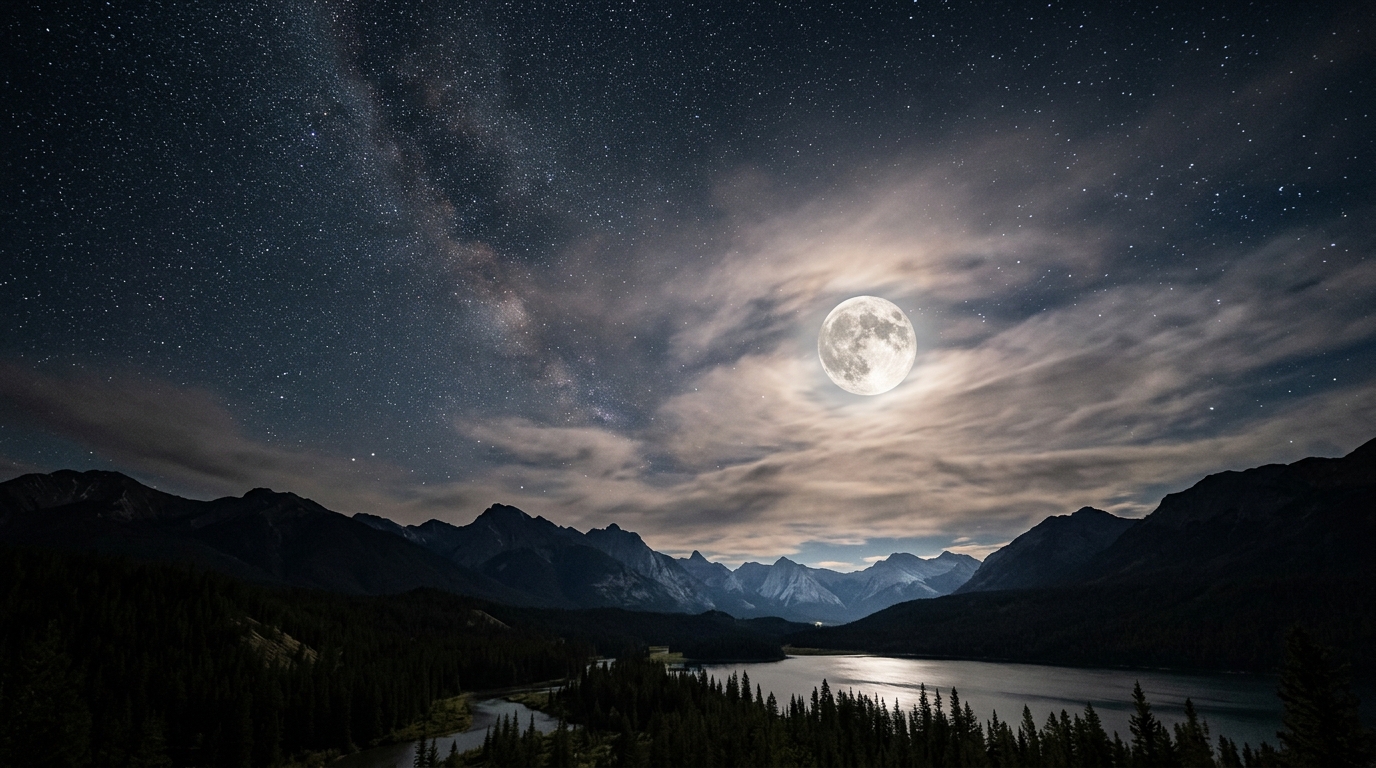 Pleine lune éclatante dans un ciel étoilé nocturne
