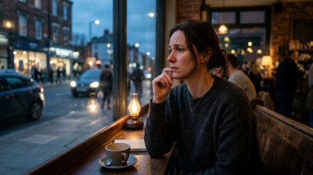 Personne pensive au crépuscule près d'une fenêtre