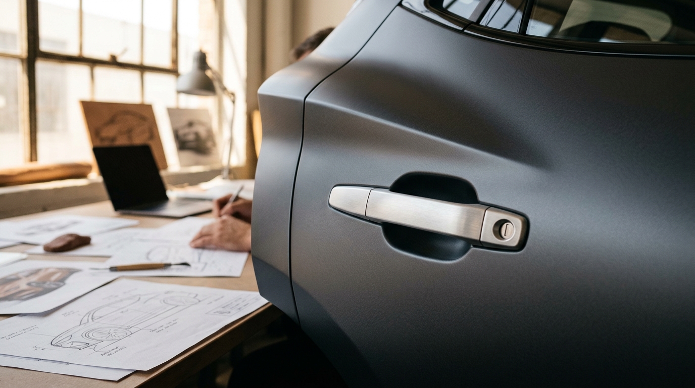 Détail de carrosserie et esquisses de design automobile