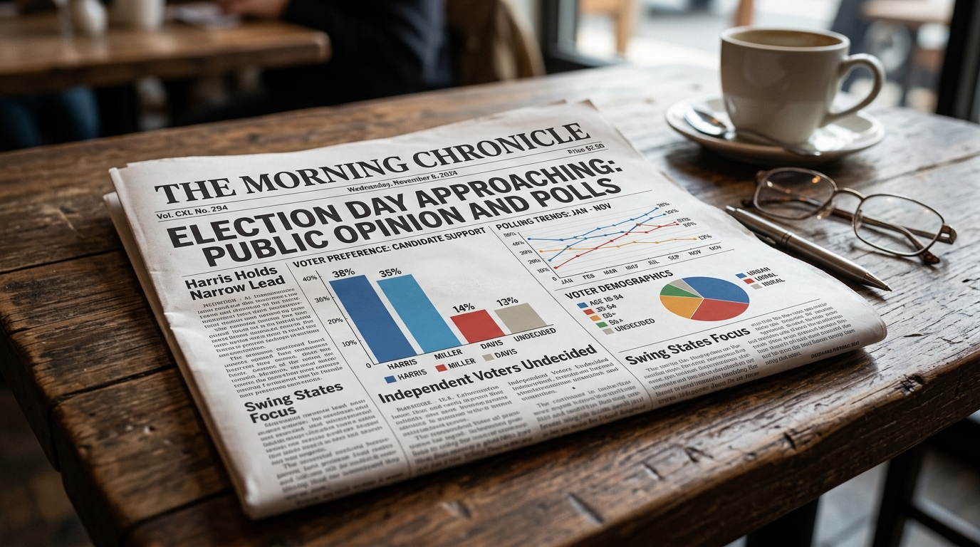 Journal affichant des graphiques de sondage politique