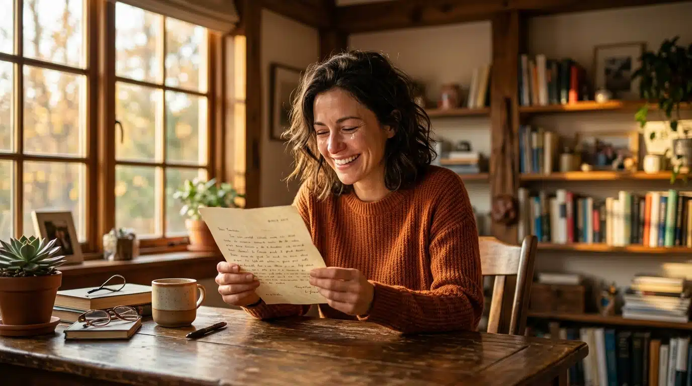 Personne soulagée en lisant une bonne nouvelle