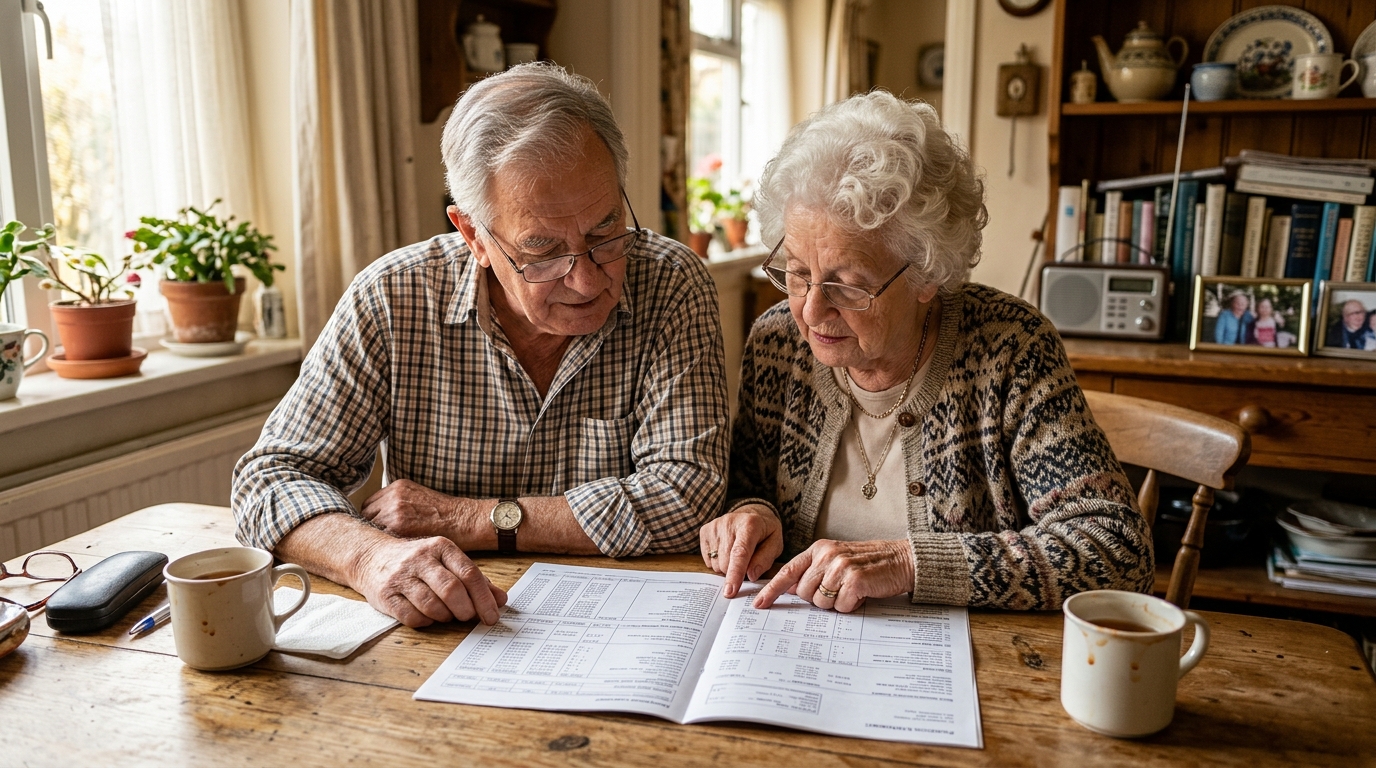 Couple de retraités examinant leur relevé de pension